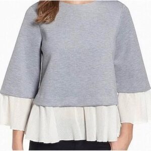 Halogen Mixed Media Bell Sleeve Sweatshirt Light gray size Medium